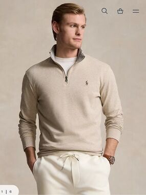 Ralph Lauren Grey Beige Quarter-Zip Pullover with embroidery- send an offer ❤️